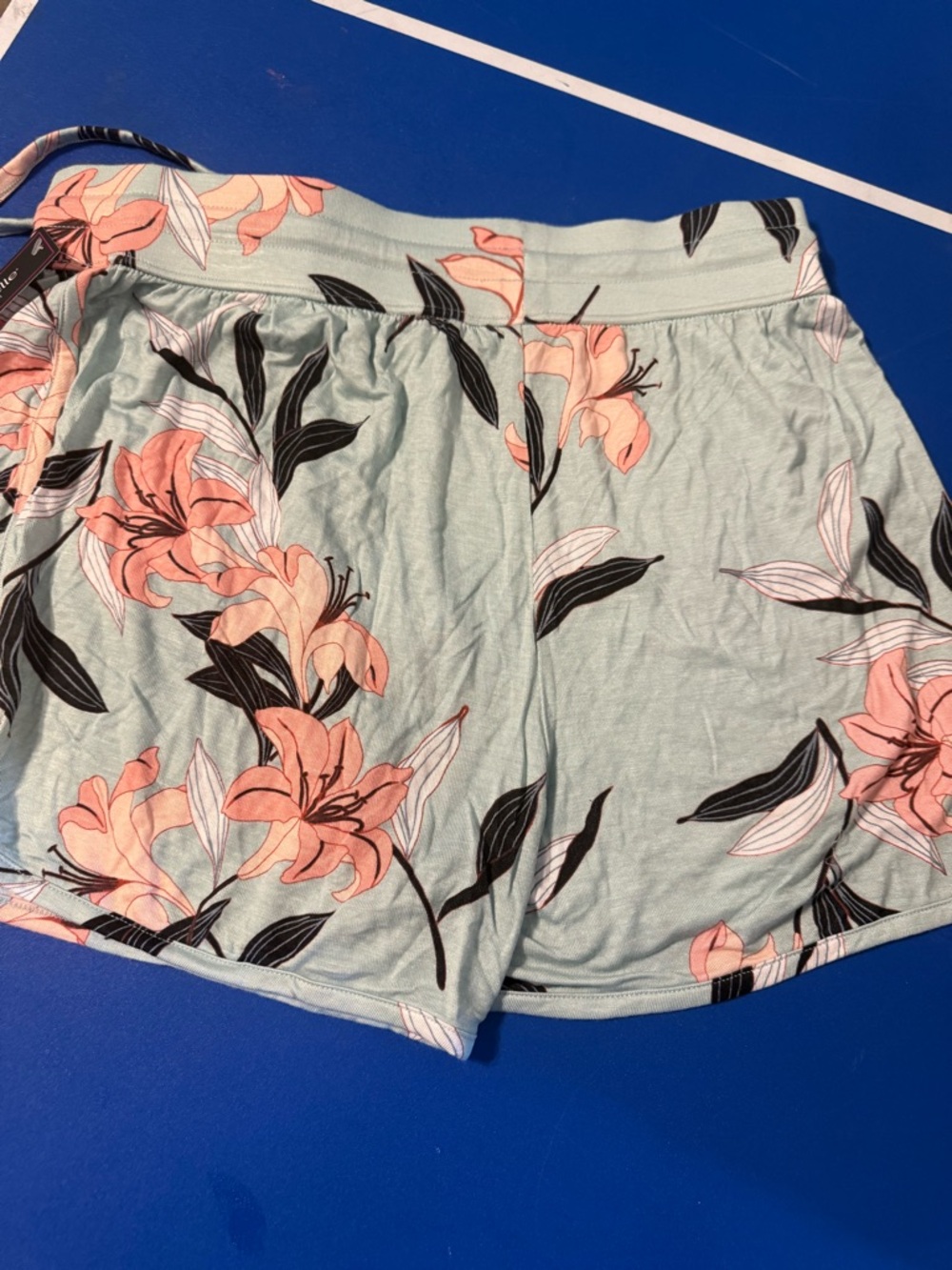 Ambrielle Mint Floral Athletic Lounge Shorts with Pink Lily Print
